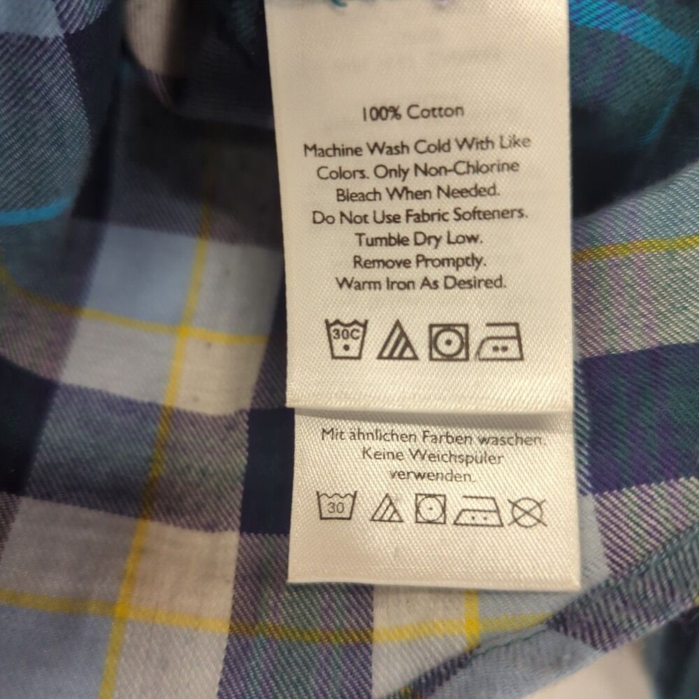 Eddie Bauer Womens Medium Plaid Flannel Green Blue Yellow M Cotton Outdoor Hike - Picture 8 of 8